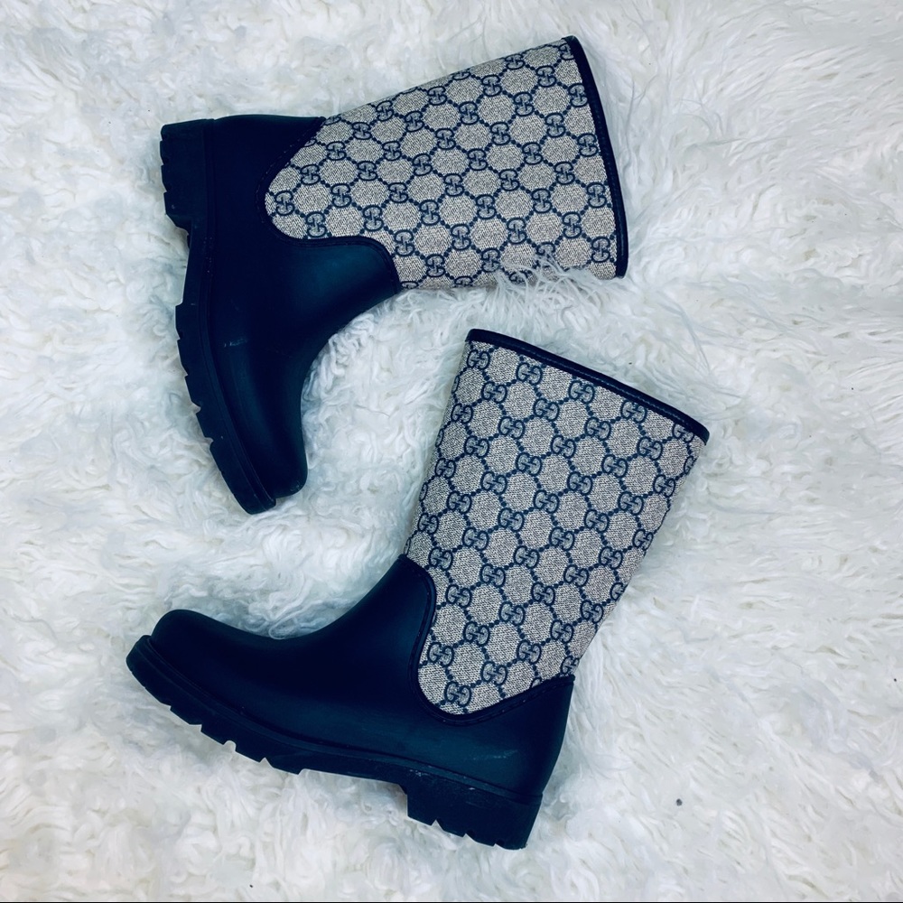 Kids Gucci 33/US2 Blue Matte and Monogram Rainboot